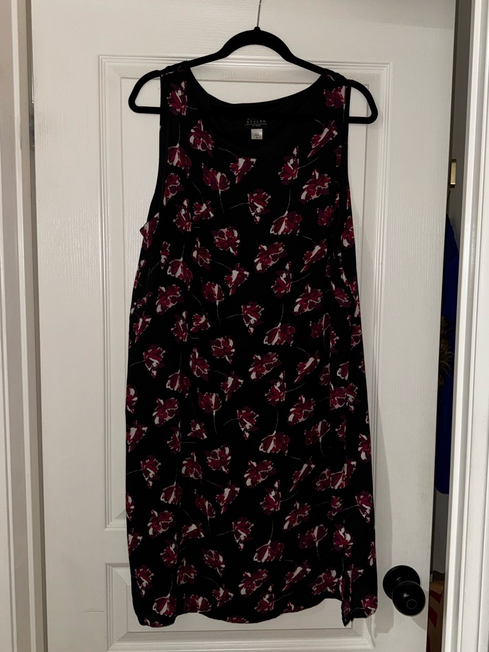 Sears Black Sleeveless Dress with Pink Floral Print